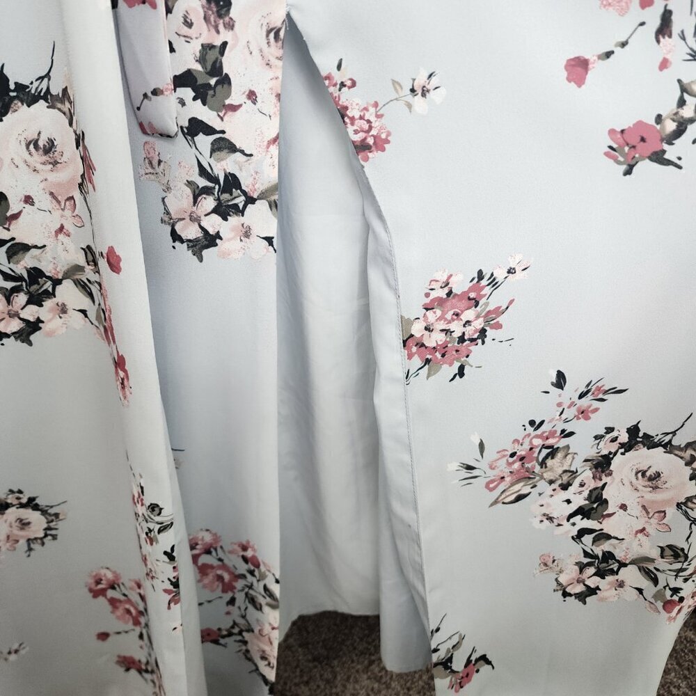 WAYF Angelina Slit Floral Wrap Gown Blue Size Medium - Picture 8 of 15